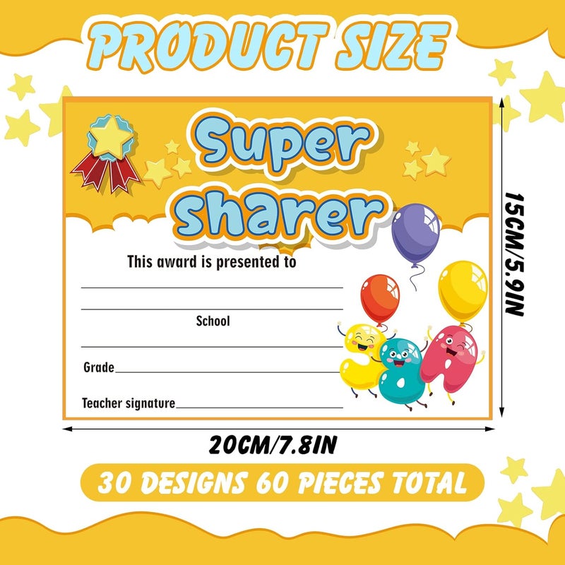 Sherr 60 Pcs Student of Award Certificates for Kids End of School Year Certificate of Achievement Student Recognition Award Achievement Graduation Teacher and Classroom Supplies (Kid) - Image 2